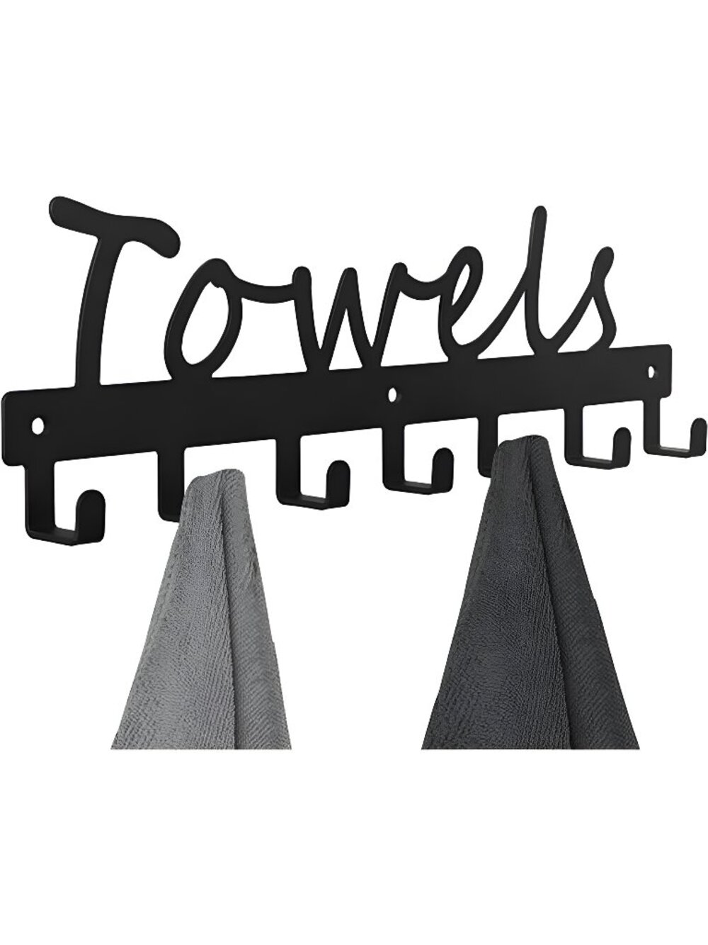 Towel Rack 7 Towel Hooks, Black Towel Holder and Accessories for Wall Mount